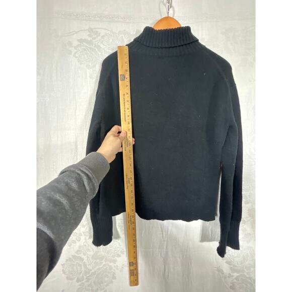 Nordstrom Turtleneck Sweater Small Black Ribbed Organic Cotton Merino Wool - Picture 9 of 9